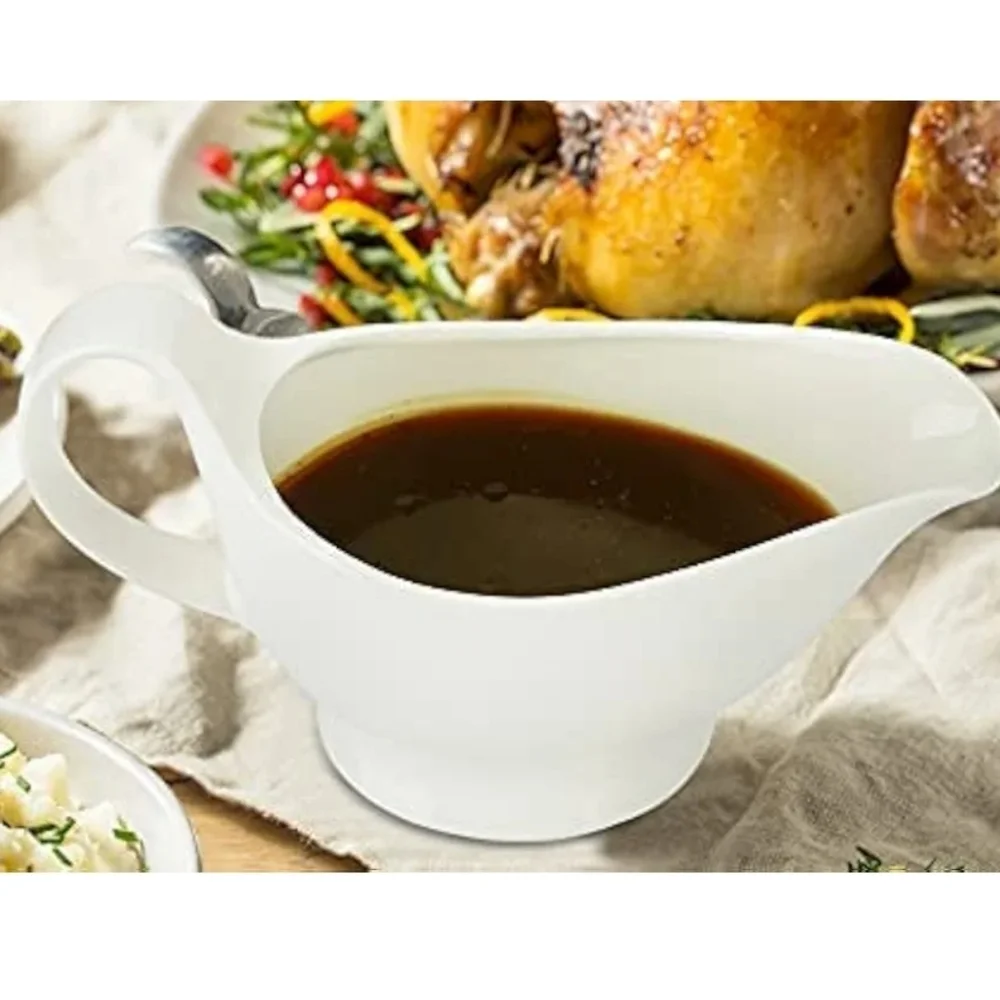 Elegant White Gravy Boat with Warmer New